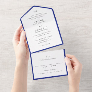 Trisha Royal Blue Modern Wedding All In One Einladung