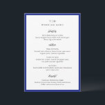 Trisha Royal Blue Modern Wedding Menükarte<br><div class="desc">Moderne Hochzeitsmenüs mit gepflegtem Design mit Serif- und Script-Schriftart.</div>