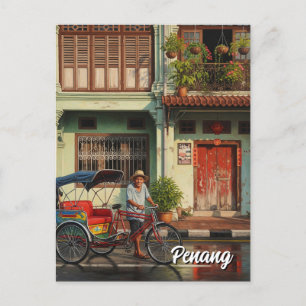 Trishaw Penang Malaysia Heritage Townhouse Travel Postkarte