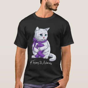 Trisomie-18-Aufklärungsmonat Lila Band Katze T-Shirt
