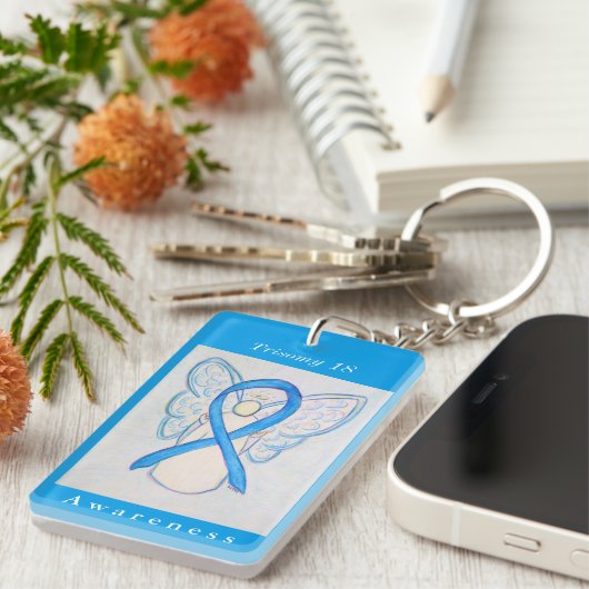 Trisomy 18 Blue Awareness Ribbon Angel Schlüsselan Schlüsselanhänger (Vorderseite rechts)