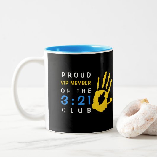 Trisomy 21 VIP Member Club Down Syndrome Awareness Zweifarbige Tasse (Mit Donut)