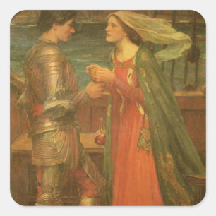 Tristan und Isolde von John William Waterhouse Quadratischer Aufkleber