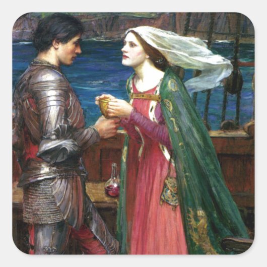 Tristan und Isolde von John William Waterhouse Quadratischer Aufkleber (Vorderseite)