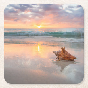 Tritonshorn-Muschel auf dem Strand   Jamaika Rechteckiger Pappuntersetzer