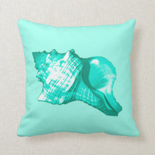 Tritonshorn-Muschelskizze - Türkis, Weiß und Aqu Kissen