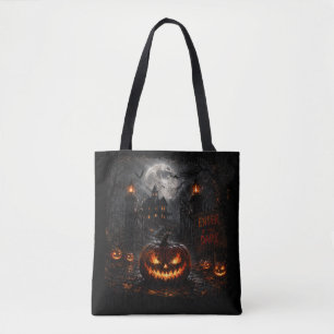 Tritt ein, wenn du wagst – Verlassener Halloween-F Tasche