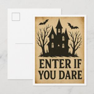 Tritt ein, wenn du wagst Vintage Halloween Postkarte