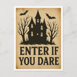Tritt ein, wenn du wagst Vintage Halloween Postkarte