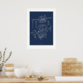 Triumph TR4A Motor Schematic Poster - Blueprint (Küche)