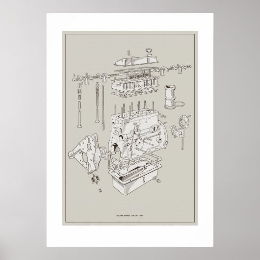 Triumph TR4A Motor Schematic Poster - OffWhite (Vorne)