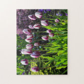 Triumph-Tulips mit der weißen und Lila Flammenflag Puzzle (Vertikal)