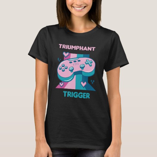 Triumphant Trigger Retro Funny Gamer Designs Prese T-Shirt (Vorderseite)