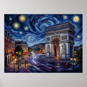 Triumphbogen Paris unter dem Sternenhimmel Poster