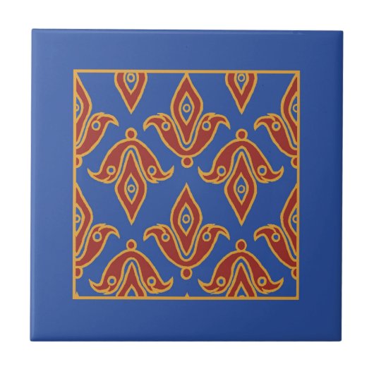 Trivet, Burgund, Blau, Gold Fleur de Lys Muster Fliese (Vorderseite)