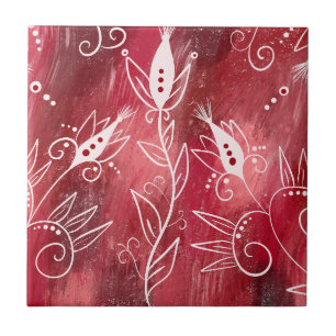 Trivet mit rotem und weißem Blumenmuster Fliese