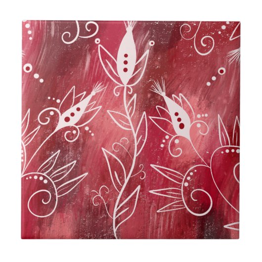 Trivet mit rotem und weißem Blumenmuster Fliese (Vorderseite)