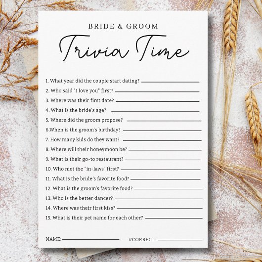 Trivia Game For Bride And Groom Bridal Shower Game Einladung