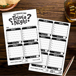 Trivia gaming 50 questions answer sheets mono flyer