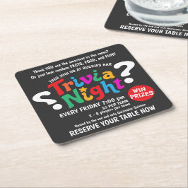 Trivia Night Spiel Nacht farbenfrohe Quiz-Werbung Rechteckiger Pappuntersetzer