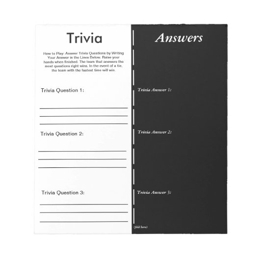 Trivia Party Game - Benutzerdefinierte Frage und A Notizblock (Vorderseite)