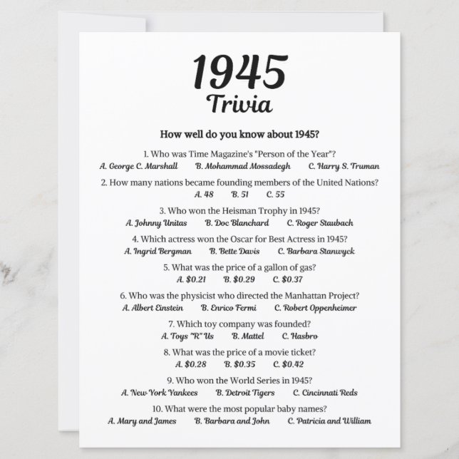 Trivia-Spiel 1945 (Vorderseite)