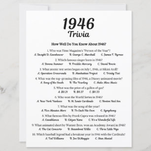 Trivia-Spiel 1946 Geburtstagsparty-Spiel