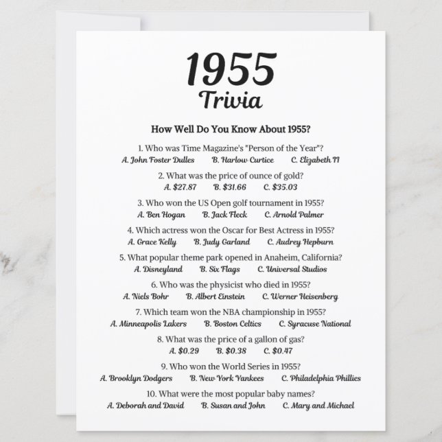 Trivia-Spiel 1955 (Vorderseite)