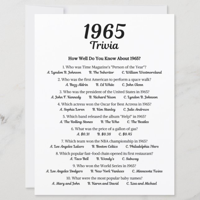 Trivia-Spiel 1965 (Vorderseite)