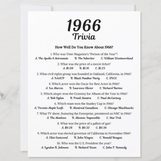 Trivia-Spiel 1966 | 59. Geburtstagsparty (Vorderseite)