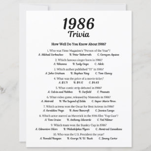 Trivia-Spiel 1986 Geburtstagsparty-Spiel