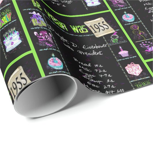 Trivia zum Geburtstag 1955 Geschenkpapier (Rolleneckpunkt)