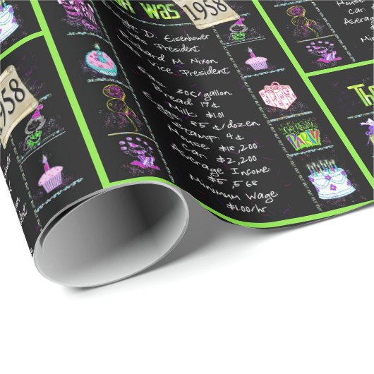 Trivia zum Geburtstag 1958 Geschenkpapier (Rolleneckpunkt)