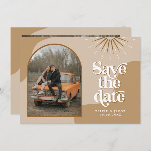TRIXIE Beige Retro-Foto Save the Date  Einladung (Vorne/Hinten)