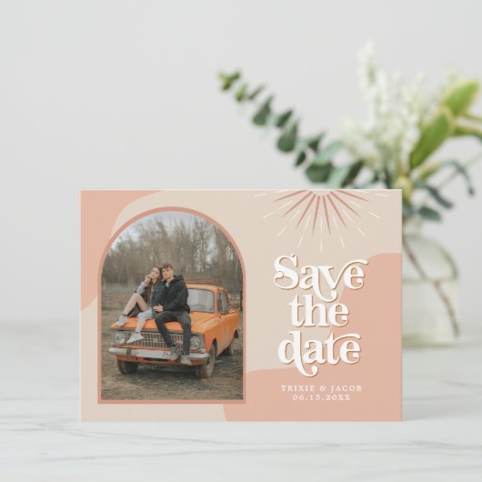 TRIXIE Blush Retro Foto Save the Date Einladung (Stehend Vorderseite)
