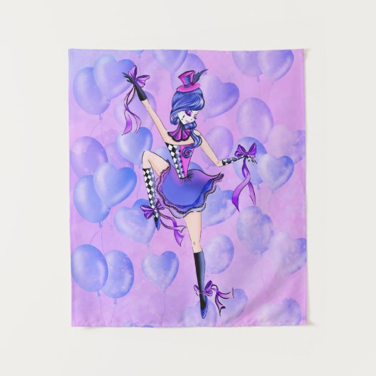Trixie der Clown - blaue Balloons Wandteppich (Vorderseite)