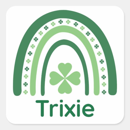 Trixie Name Clover Boho Rainbow Quadratischer Aufkleber (Vorderseite)