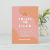 TRIXIE Retro Arched Foto Boho Groovy Wedding Einladung (Stehend Vorderseite)