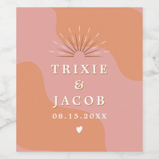 TRIXIE Retro Pink & Orange 70er Wedding Weinetikett (Einzelnes Label)