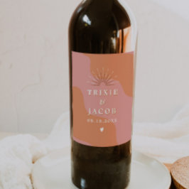 TRIXIE Retro Pink & Orange 70er Wedding Weinetikett