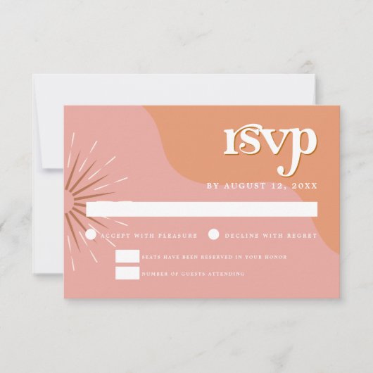 TRIXIE Retro Rosa Orange 70er Themed Wedding RSVP Einladung (Vorderseite)