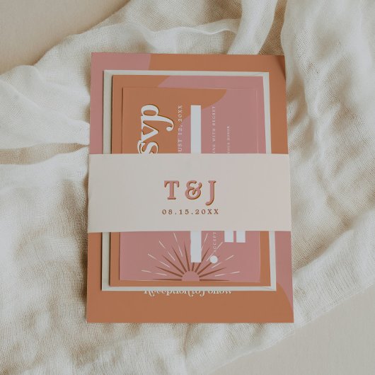 TRIXIE Rosa & Orange Retro 70er Jahre Einladung zu Einladungsbanderole