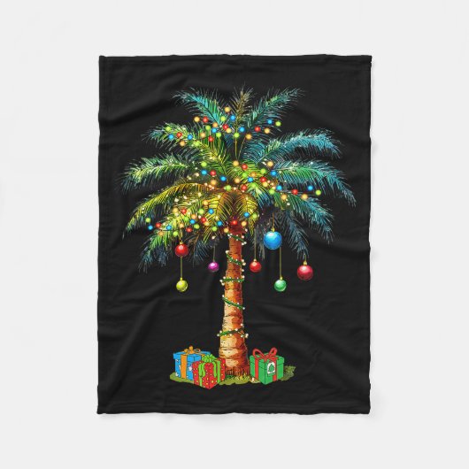 Trocal Christmas Hawaiian Santa Xmas Lights Palm T Fleecedecke (Vorderseite)