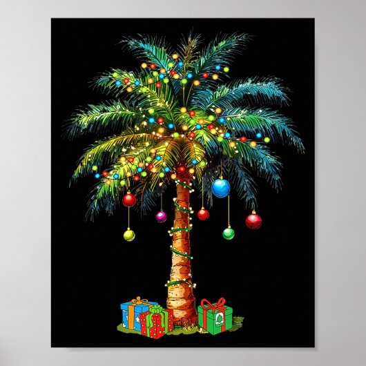 Trocal Christmas Hawaiian Santa Xmas Lights Palm T Poster (Vorne)