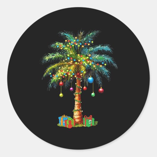 Trocal Christmas Hawaiian Santa Xmas Lights Palm T Runder Aufkleber (Vorderseite)
