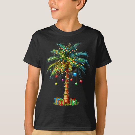Trocal Christmas Hawaiian Santa Xmas Lights Palm T T-Shirt (Vorderseite)