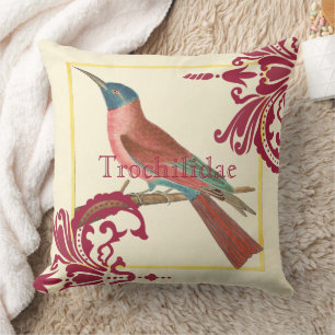 Trochilidae Vintage Kolibri Himbeer Damast Kissen