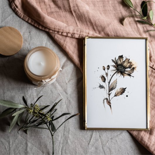 Trockene Blume Tinte Wasserfarbe Schwarz Poster