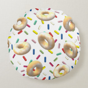 Trockene Donuts und Sprinklen Rundes Kissen