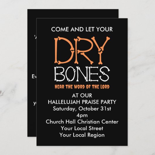 TROCKENE KNOCHEN Christliches Halloween-Party Einladung (Vorne/Hinten)